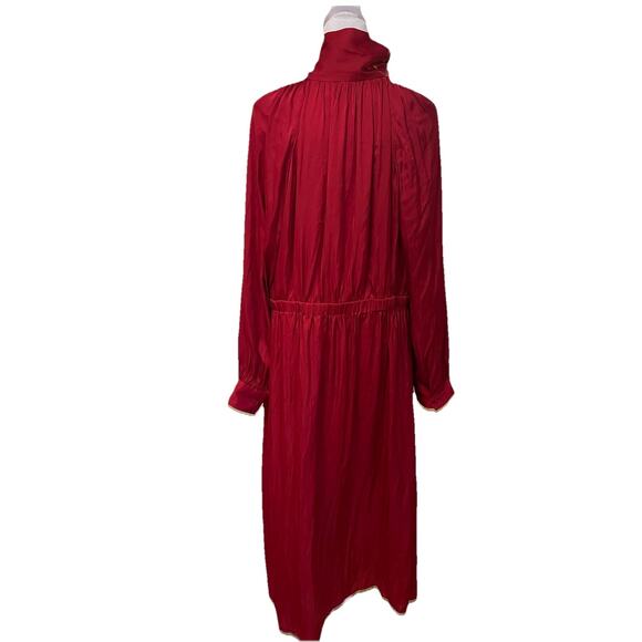 J Crew Long Sleeve Featherweight Satin Tie Neck Dres Ruby Deep Red XL - Picture 4 of 7